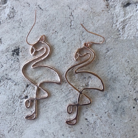 Jewelry - Fabulous Rose Gold Flamingo Earrings
